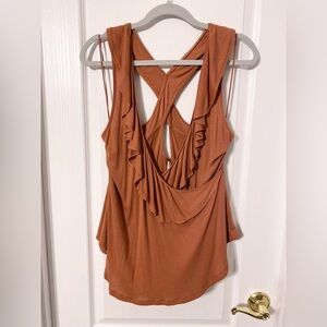 NEW Free People Ruffle Trim Surplice Criss Cross Back Tank Top Orange Small